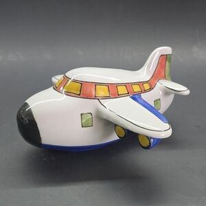 VTG Hand Painted Andrea by Sadek Airplane Plane Ceramic Coin Bank Nursery Gift
